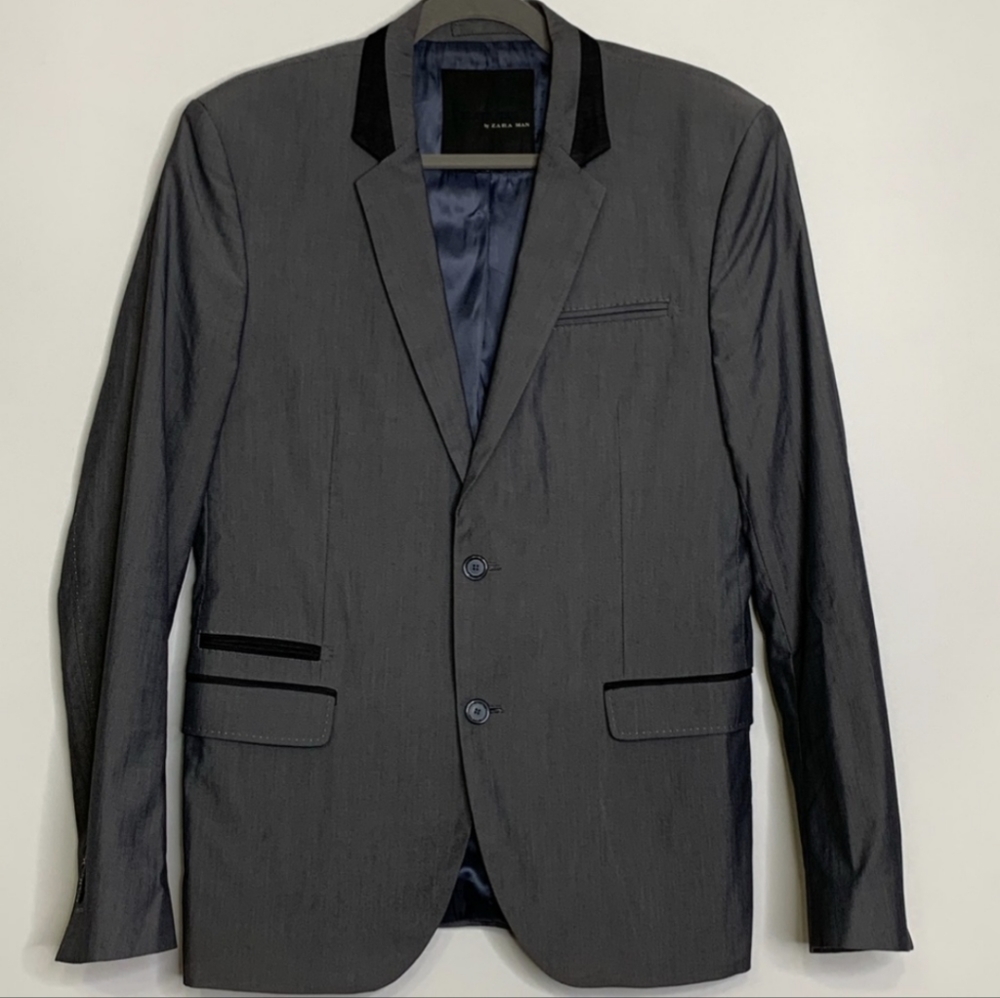 Zara Man blazer jacket formal black tie 40 Gray and black